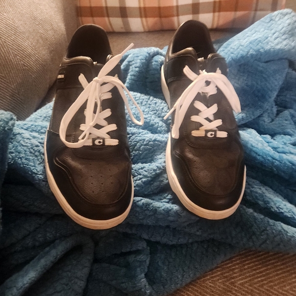 Coach Black and White Leather Sneakers - Picture 3 of 8